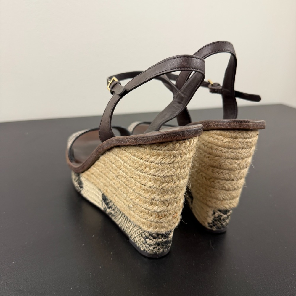 Tory Burch Sandals Womens 8.5M Brown Snakeskin Espadrille Wedge Heels Casual Fun - Picture 10 of 16